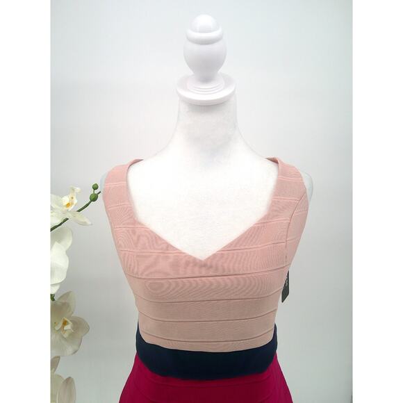 NWT Guess Womens Size 16 Hot Pink Blush Color Block Bandage Bodycon Dress - Picture 2 of 9